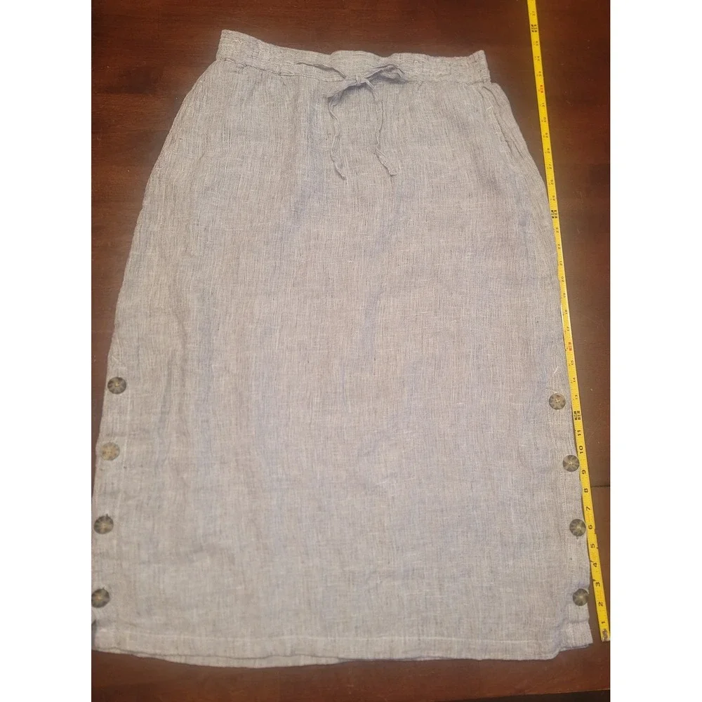 Tahari Linen Maxi Skirt (L) Summer Heathered Grey Textured Weave Casual Beachy - Picture 4 of 6